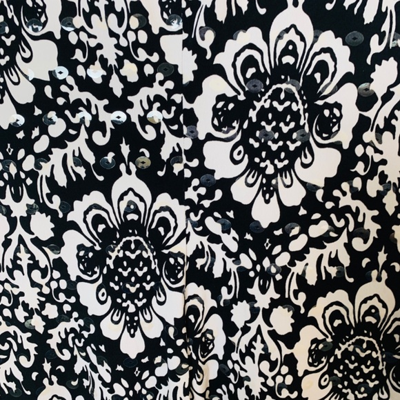 Joseph Ribkoff Damask Print Dress Size 8 Black White Sequins Body Con - Picture 11 of 14